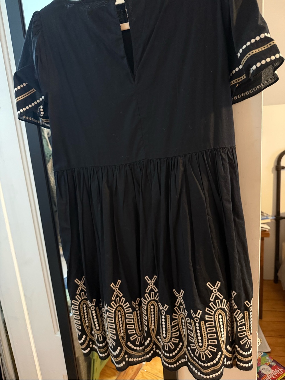 Madewell Black Mini Dress with White Embroidered Hem